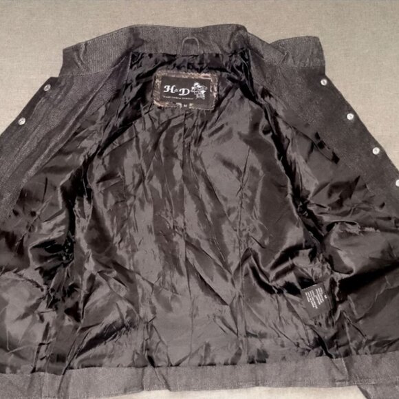 H-D Black Leather Denim Jacket Sexy Moto Biker Riding Women's Medium Harley - Picture 7 of 16